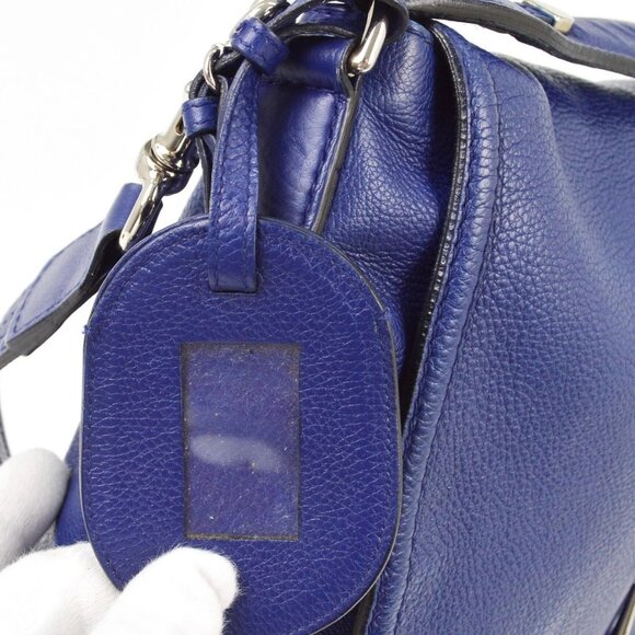 Gucci Blue Horsebit Detail Bamboo Shoulder Bag - Picture 5 of 12